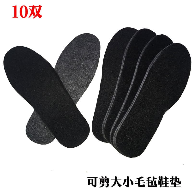 10 pares de palmilhas de feltro para homens e mulheres, desodorante absorvente de suor, absorção de choque, corte aleató