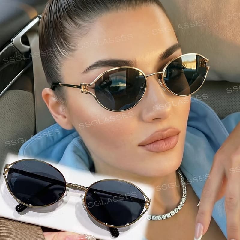 Óculos De Sol Retrô Oval Com Armação De Metal Para Mulheres , Resistente A UV , Moda Multicolorida , Dirigir Ao Ar Livre
