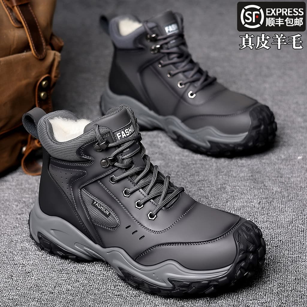 Botas de neve masculinas inverno novo estilo couro genuíno mais lã ao ar livre quente nordeste lã grandes sapatos de alg