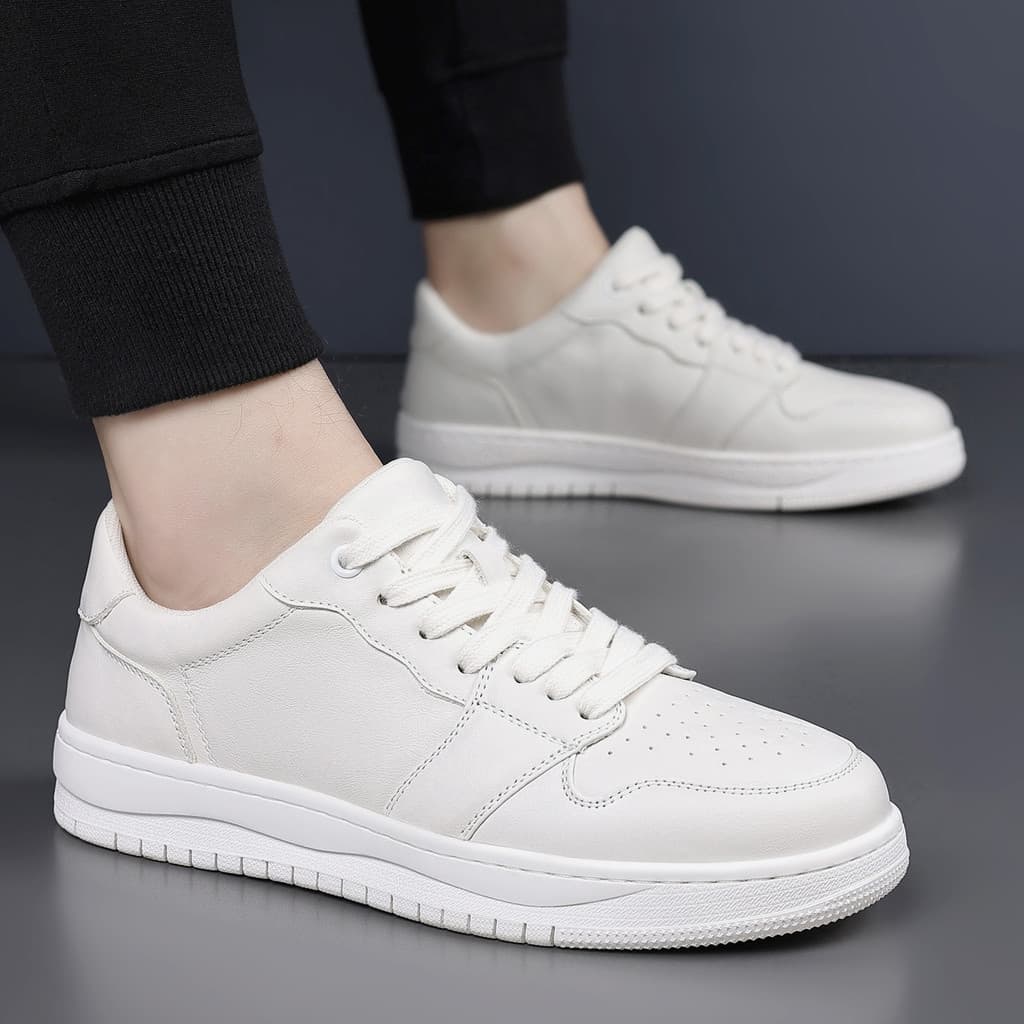 Tênis casuais masculino estilo couro genuíno branco respirável sapatos brancos sola macia na moda plana All-Match sapato