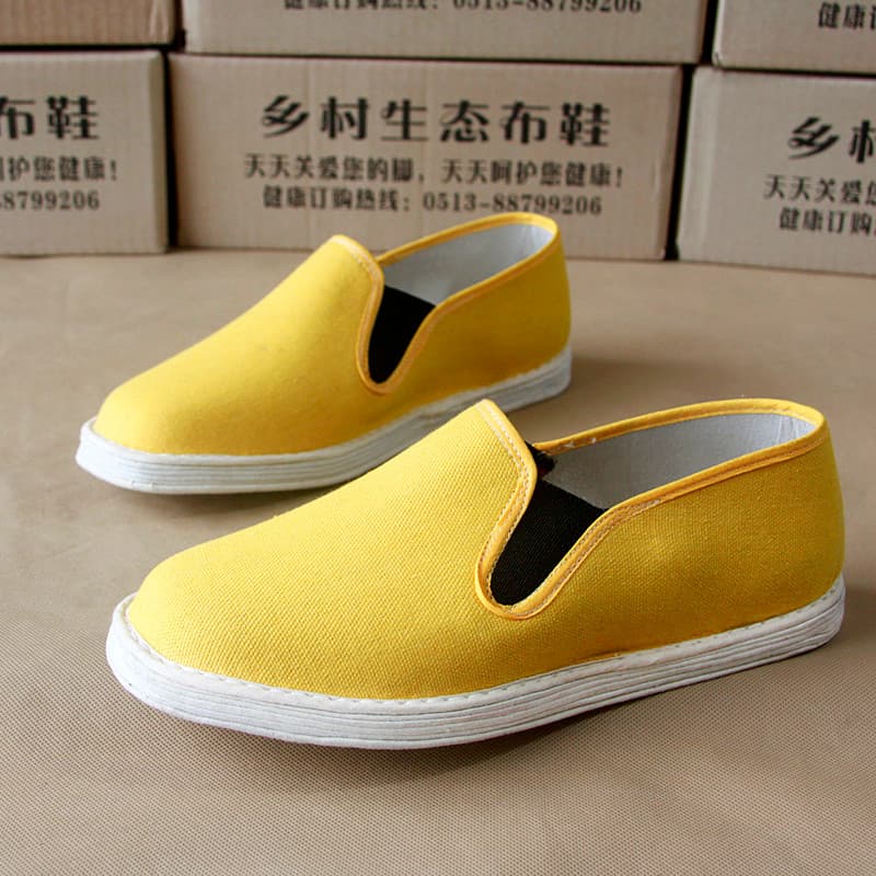 Primavera amarelo senhoras velho pequim artesanal pano sola sapatos de pano outono respirável salto plano Melaleuca sola