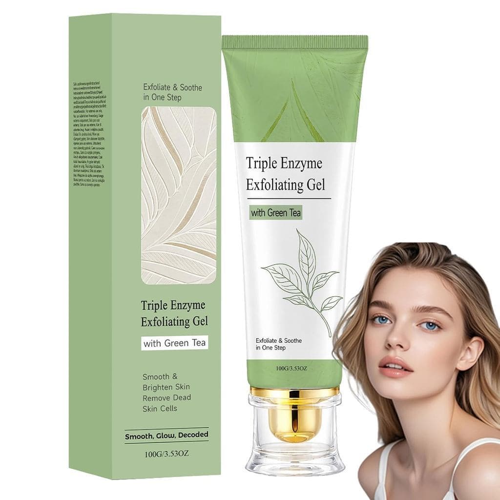 Gel Esfoliante de Chá Verde com Tripla Ação Enzimática, Gel Esfoliante de Chá Verde, Esfoliante Facial de Limpeza Profun
