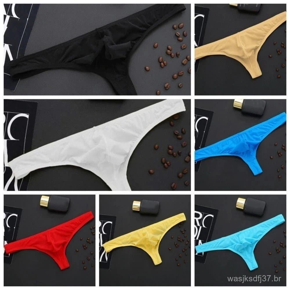 MENGXUAN1 Tanga de seda gelada, roupa íntima masculina ultra-fina e transparente, cuecas de cintura baixa, tanga.