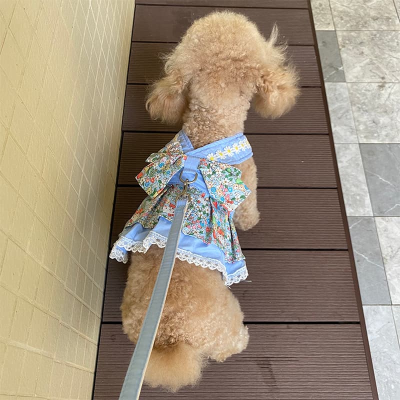 Cão de estimação colete estilo corda tração novo estilo bonito Floral saia do cão pequeno Teddy Bichon cão tração roupas