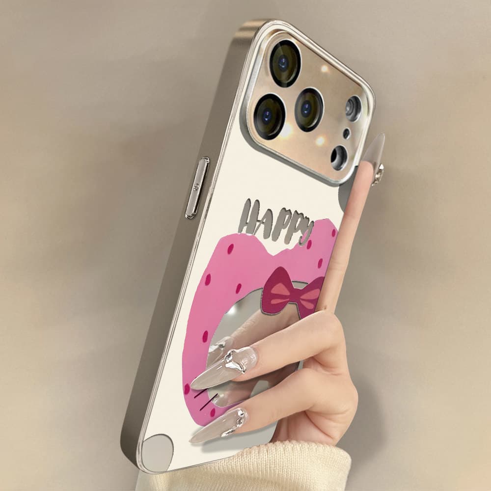 Morango rosa gato adequado para Apple 17 caso de telefone novo iPhone17ProMax criativo 16plus espelho 15