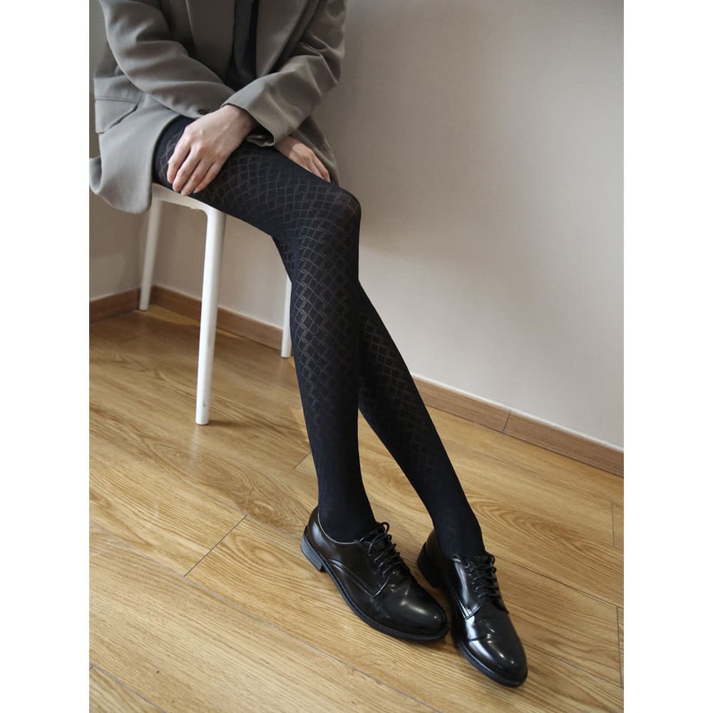 Comércio exterior Retro padrão escuro xadrez meia-calça primavera outono tira Vertical Jacquard meia-calça feminina meia