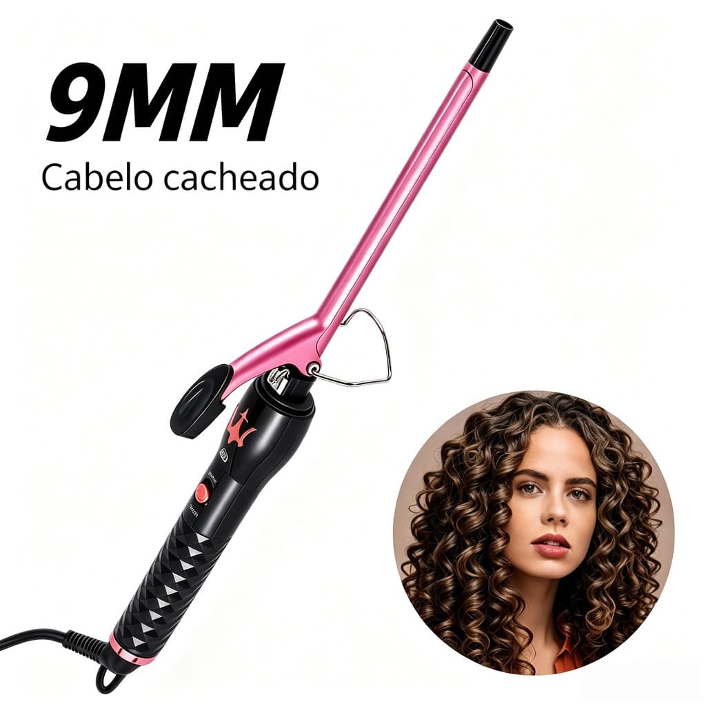Modelador Profissional Cilindro 9mm, Aquecimento Rápido Bivolt para Cachos Delicados