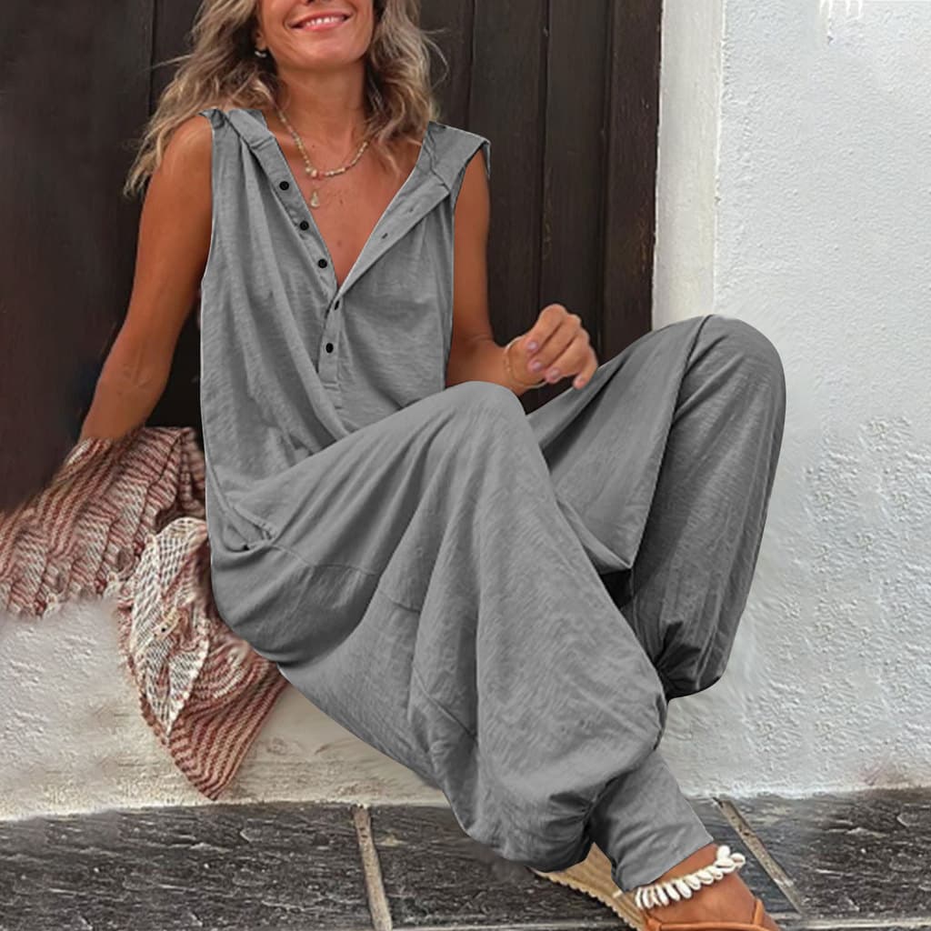 Macacão Feminino Com Capuz Moda Calças Compridas