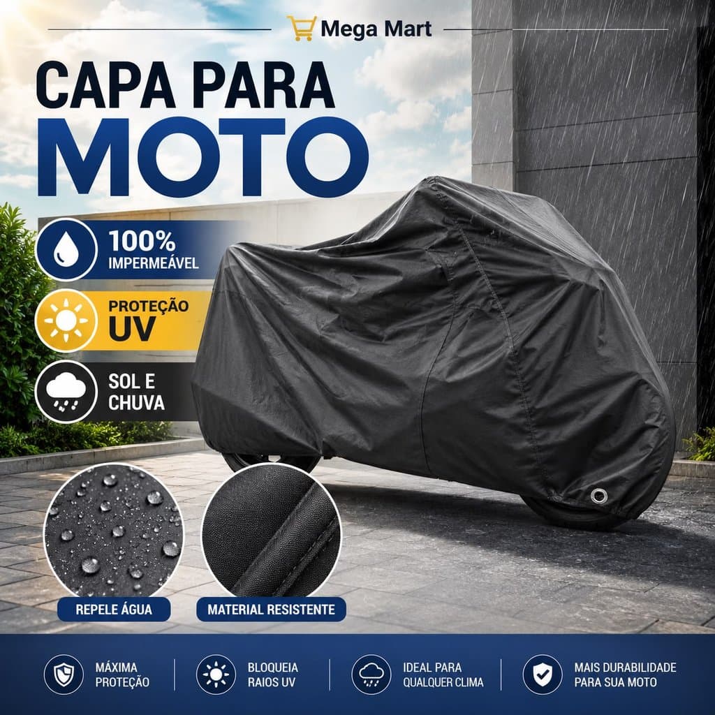 Capa de Moto Impermeável Anti-UV Resistente Proteção Sol Chuva e Poeira