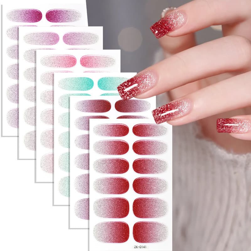 Estoque pronto Zhengxiang Gradiente Cebolinha Pó Manicure Adesivos Conjunto de 12 Dedos Piscando Adesivos de Unhas À Pro