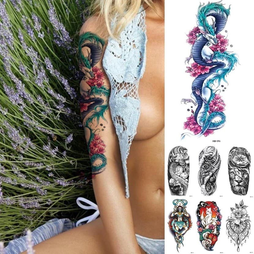 Azul Gelo Dragão Tatuagem Temporária Adesivo Flor De Ameixa Flash Tatuagens Família Rosa Raposa Corpo Falso Tatoo Bem Ab