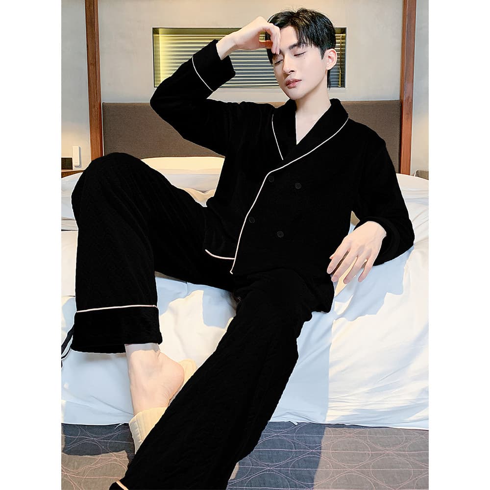 Pijamas masculinos outono inverno estilo engrossado quente Coral velo ilha velo velo velo masculino novo estilo chinês L