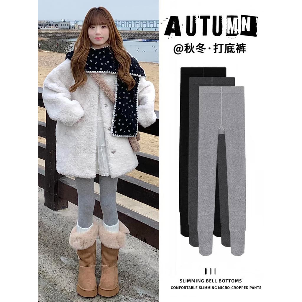Cinza claro forro de lã Leggings feminino exterior Wear outono inverno 2026 novo estilo quente engrossado elástico fogão