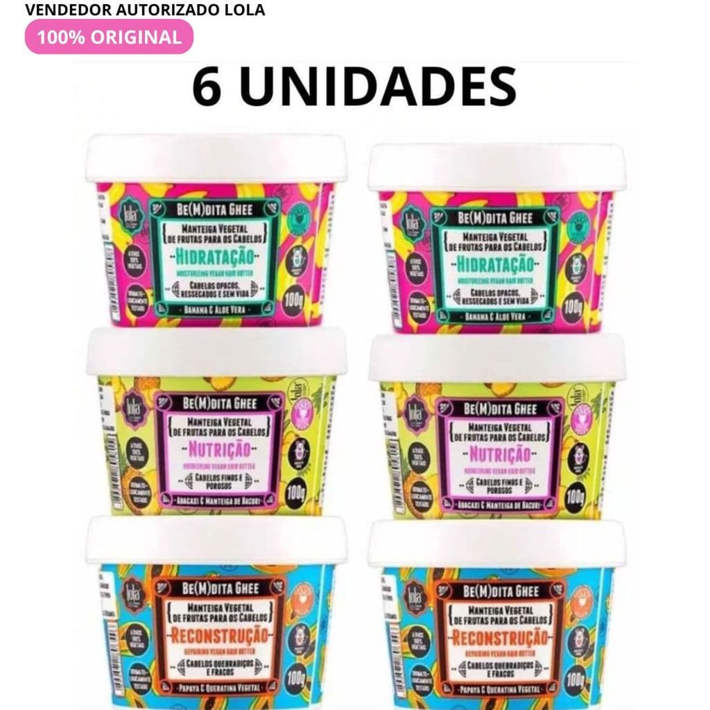 Kit 6 Máscaras Capilares Be(m)dita Ghee 100g + 2 Cronogramas Capilares Lola Cosmetics (3x100g cada)
