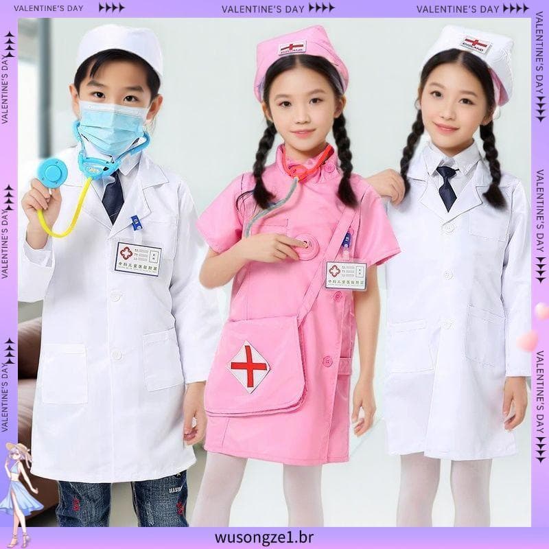Fantasia de dia para crianças, médico, enfermeira, roupas de trabalho, experimento científico, casaco branco, casa de br