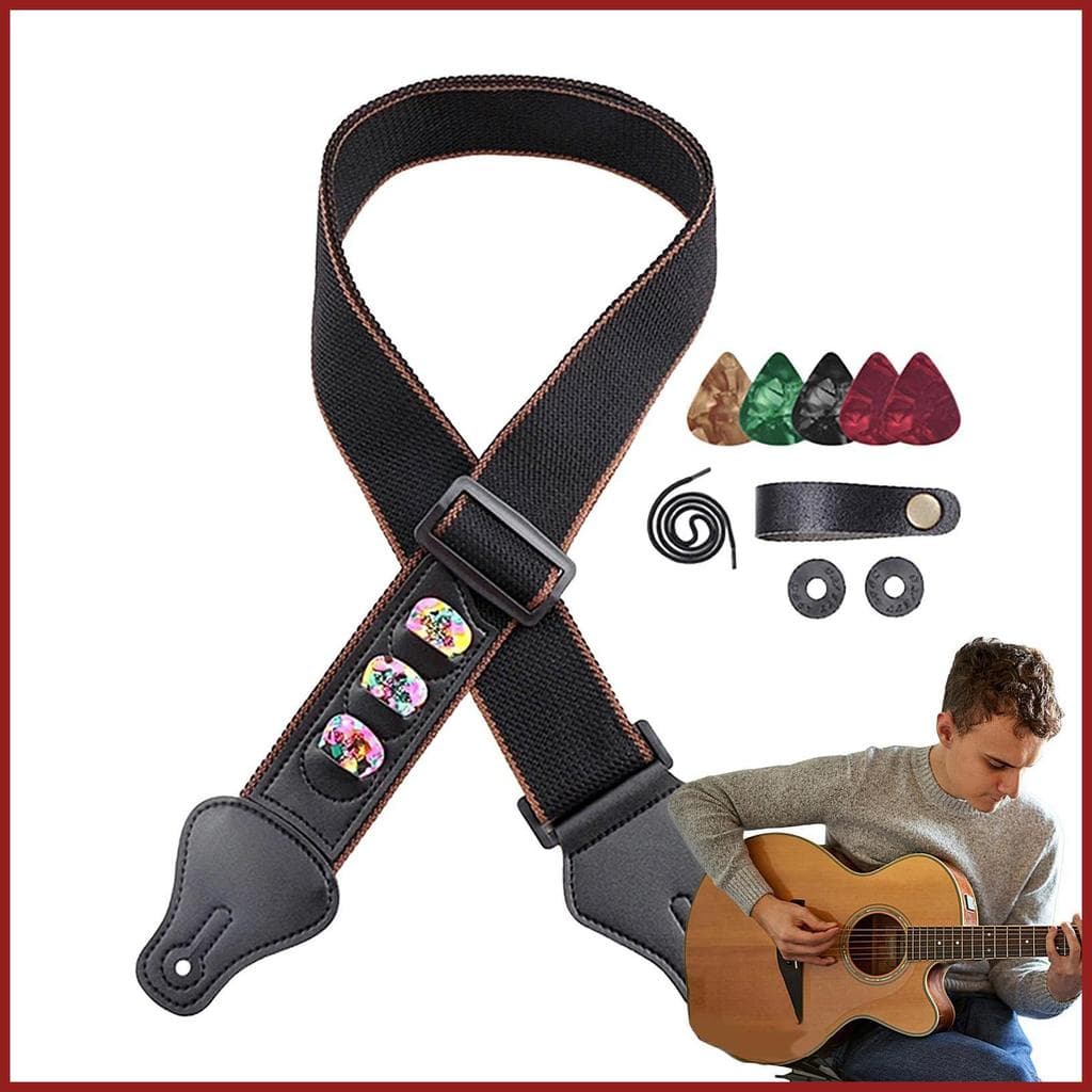 Correia Larga Para Guitarra , 5 Palhetas 1 Botão De Cabeçote , Adaptador , Alça De Ombro , 2 Fivelas De Borracha , Conju