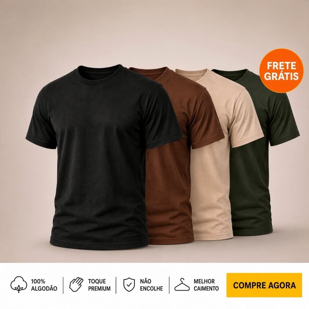Kit 4 Camiseta Dia a Dia 100% Algodão Básica Premium Varias Cores Lisa Confortável Macia Leve Respirável P ao G3