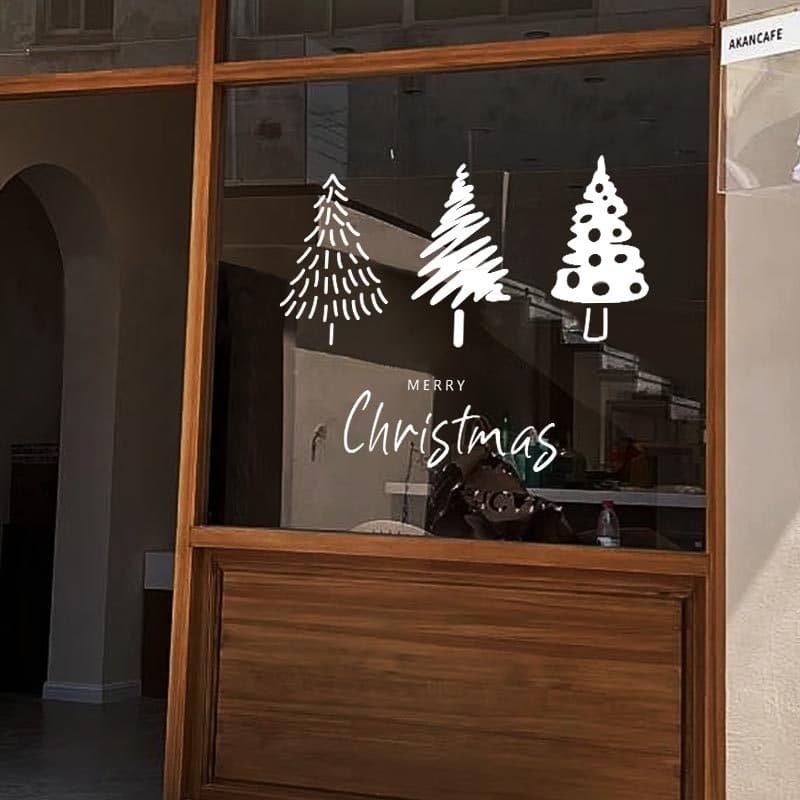 Três árvores de natal ano novo adesivos árvore de natal Shopping café restaurante janela porta vidro atmosfera do feriad