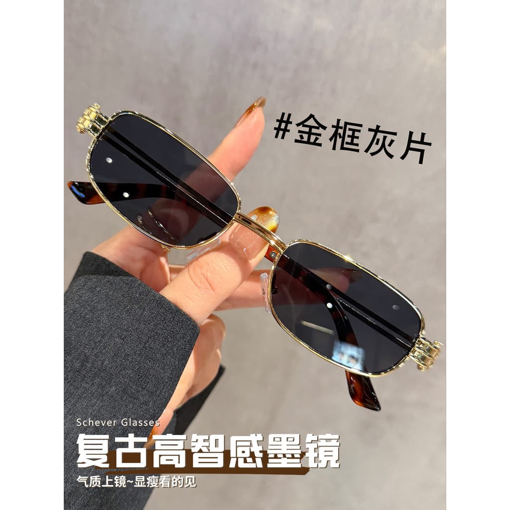 Armação de ouro marrom Retro estilo Hong Kong óculos de sol feminino 2026 novo estilo único quadro estreito Anti-ultravi
