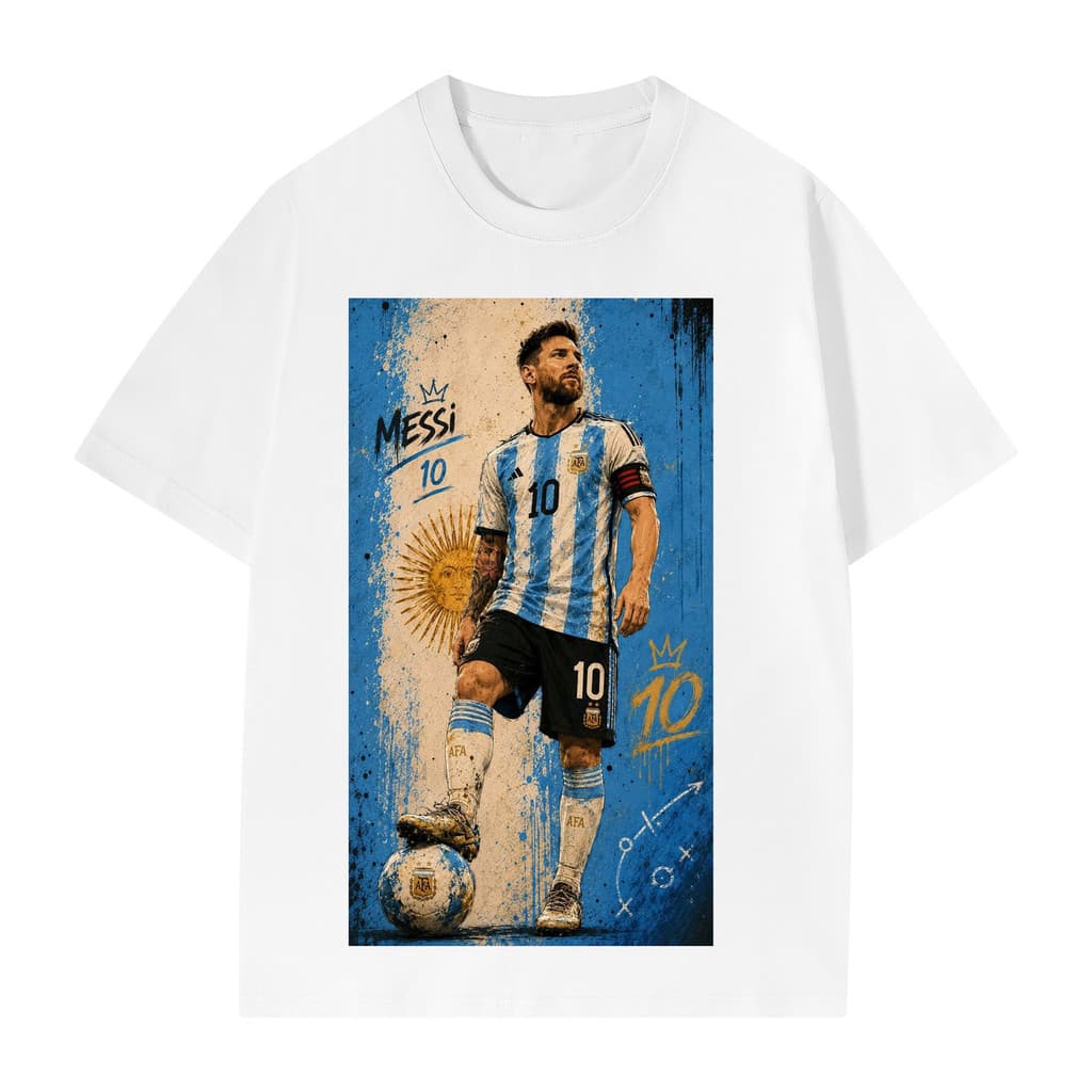 Camiseta Lionel Messi 10 Argentina Camisa Algodão Estampa Vintage Streetwear