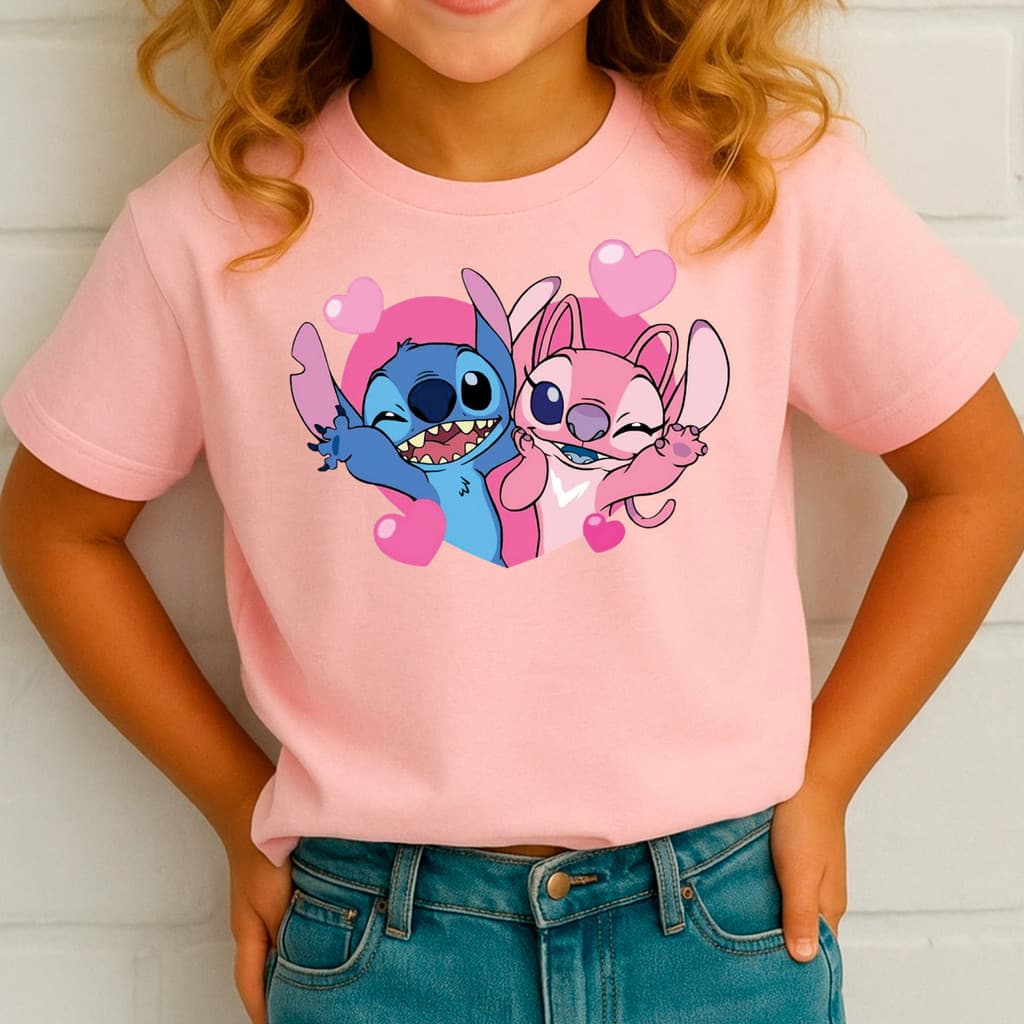 Camisa Camiseta Lilo e Stitch Infantil Rosa Desenhos Disney Fantasia Personagem Blusa meninas