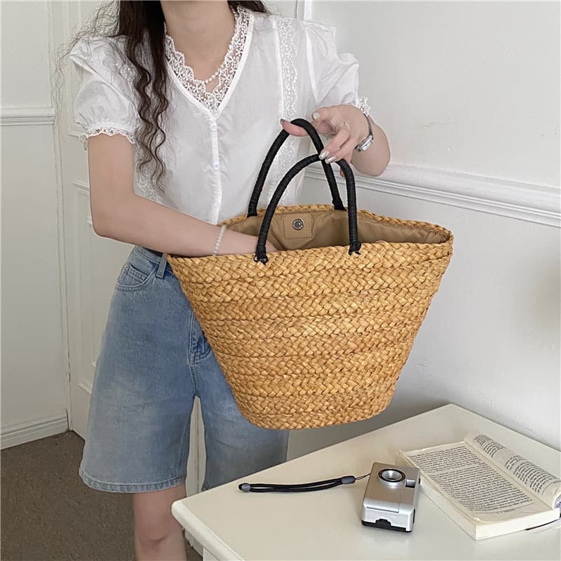 bolsa feminina bolsa transversal feminino Bolsa feminina francesa portátil cesta de vegetais bolsa de tecido de palha