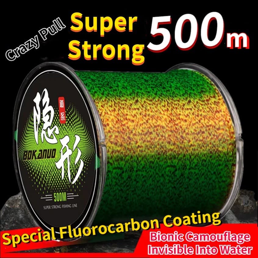 Bokanuo 100m 300m 500m Linha De Pesca Fluorcarbono Invisível Super Forte Manchada 3D Afundando De Nylon Peixe Monofilame