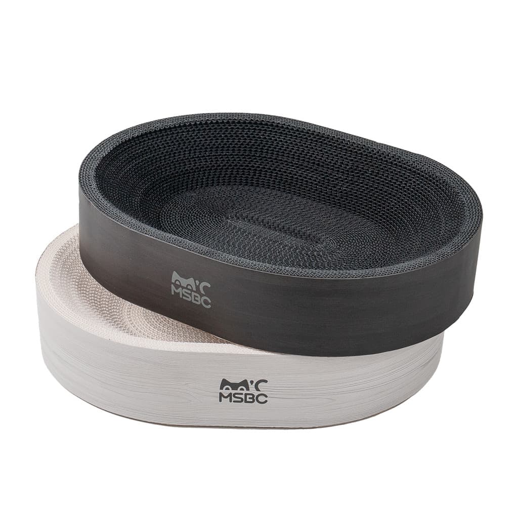 Arranhador De Gato Oval Sofá Cama De Feltro Com Almofada Ondulada Scratch Bowl De Papelão Para Gatos Internos Lounge