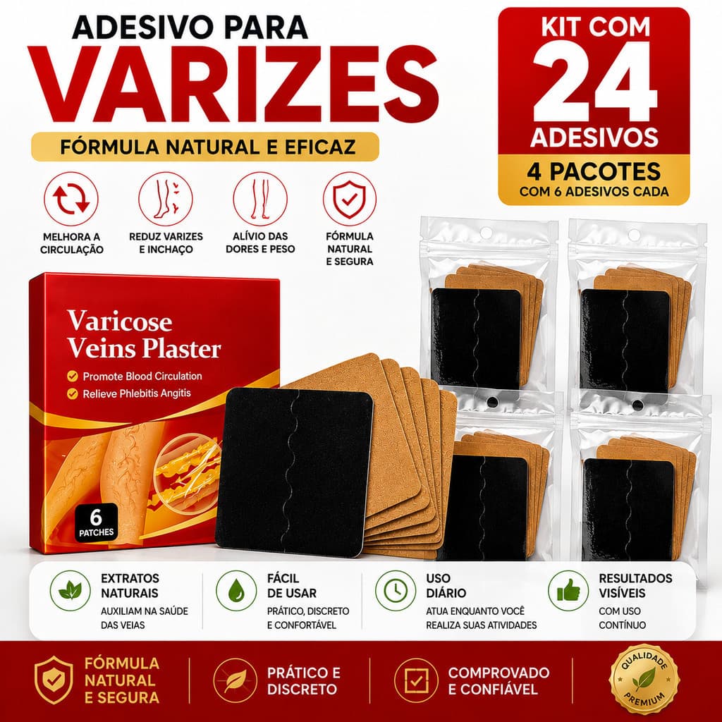 Pacote com 6 Adesivos Auxilia As Varizes, Vasos E Veias Diminuição