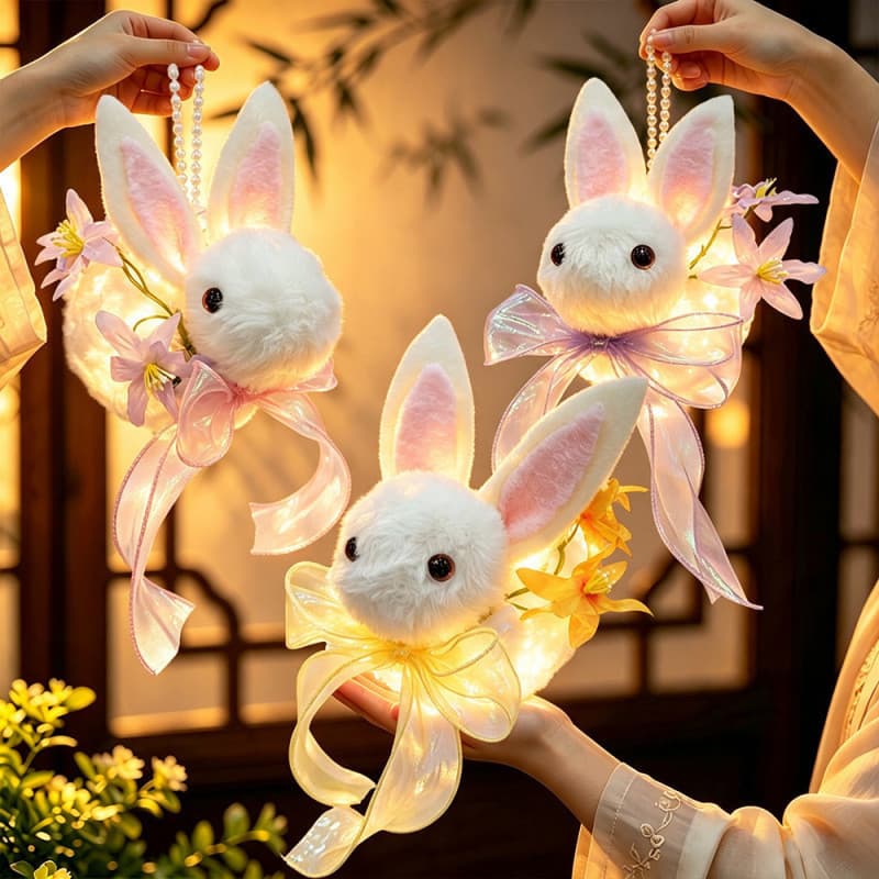Mid-Autumn Festival lanterna coelho de pelúcia DIY pai-filho artesanal ao ar livre portátil antigo decoração luminosa KK