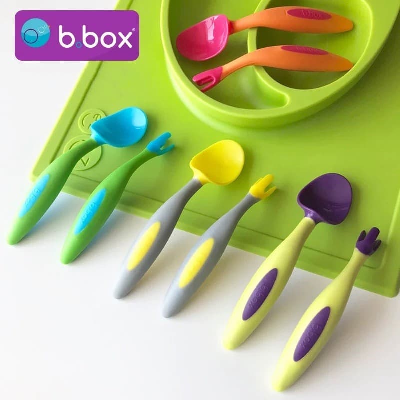 Austrália b.box treinamento infantil triângulo garfo colher bbox bebê aprender a comer comida complementar talheres coto