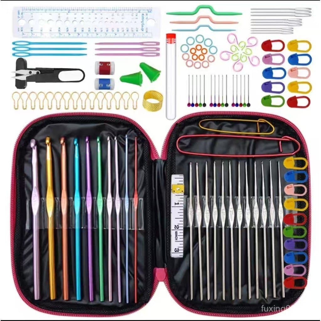 kit 127 peças De Ferramentas De Agulhas colorido Crochê de Tricô Alumínio para Fio Ponto Cruz Manual