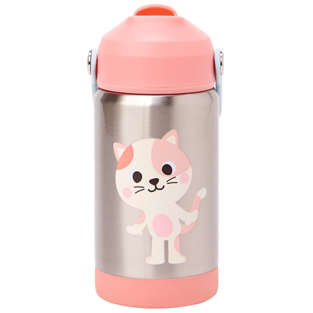 Copo Térmico Buba Zoo Gato 360ml Parede Dupla Canudo Silicone