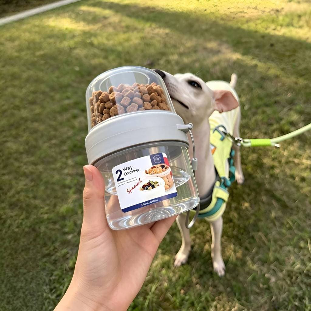 Copo de água para passeio de cachorro, portátil, camada dupla, dois em um, garrafa de água potável para caminhada, comid