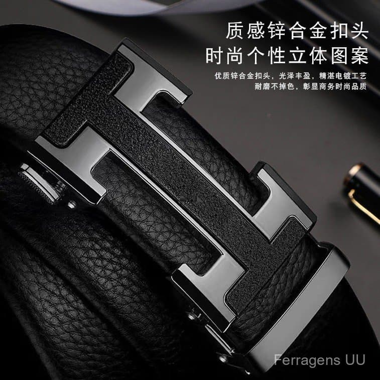 Cinto de Couro Masculino HFHC, Cinto Versátil com Fivela Automática em Couro Genuíno, Cinto de Negócios Masculino em Cou