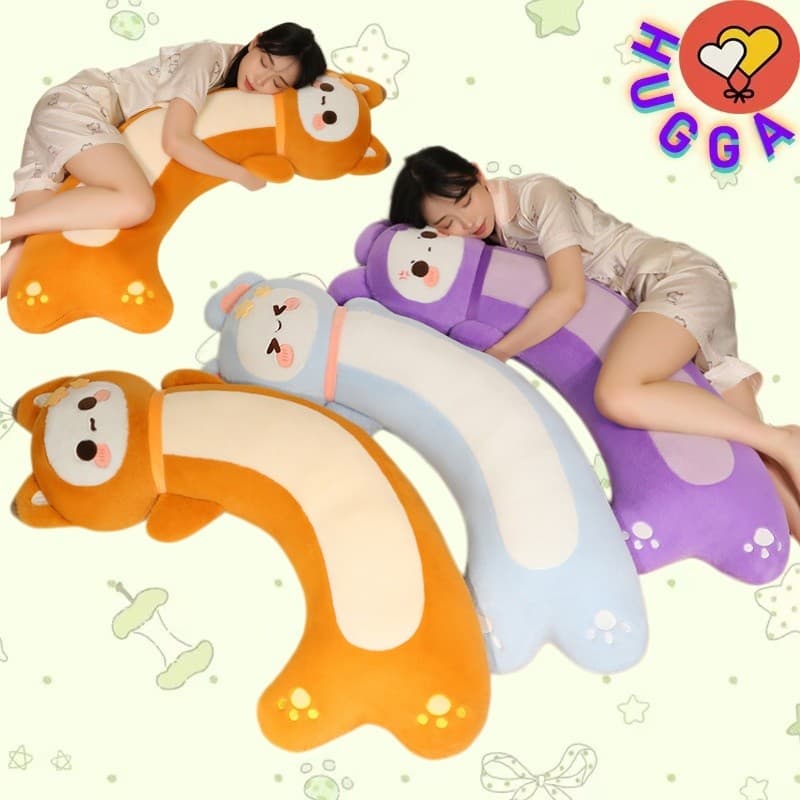 HUGGA Feliz Kawaii Fox Rabbit Travesseiro De Pelúcia Urso Macio Piggy Plushie Brinquedo Presente De Aniversário Decoraçõ