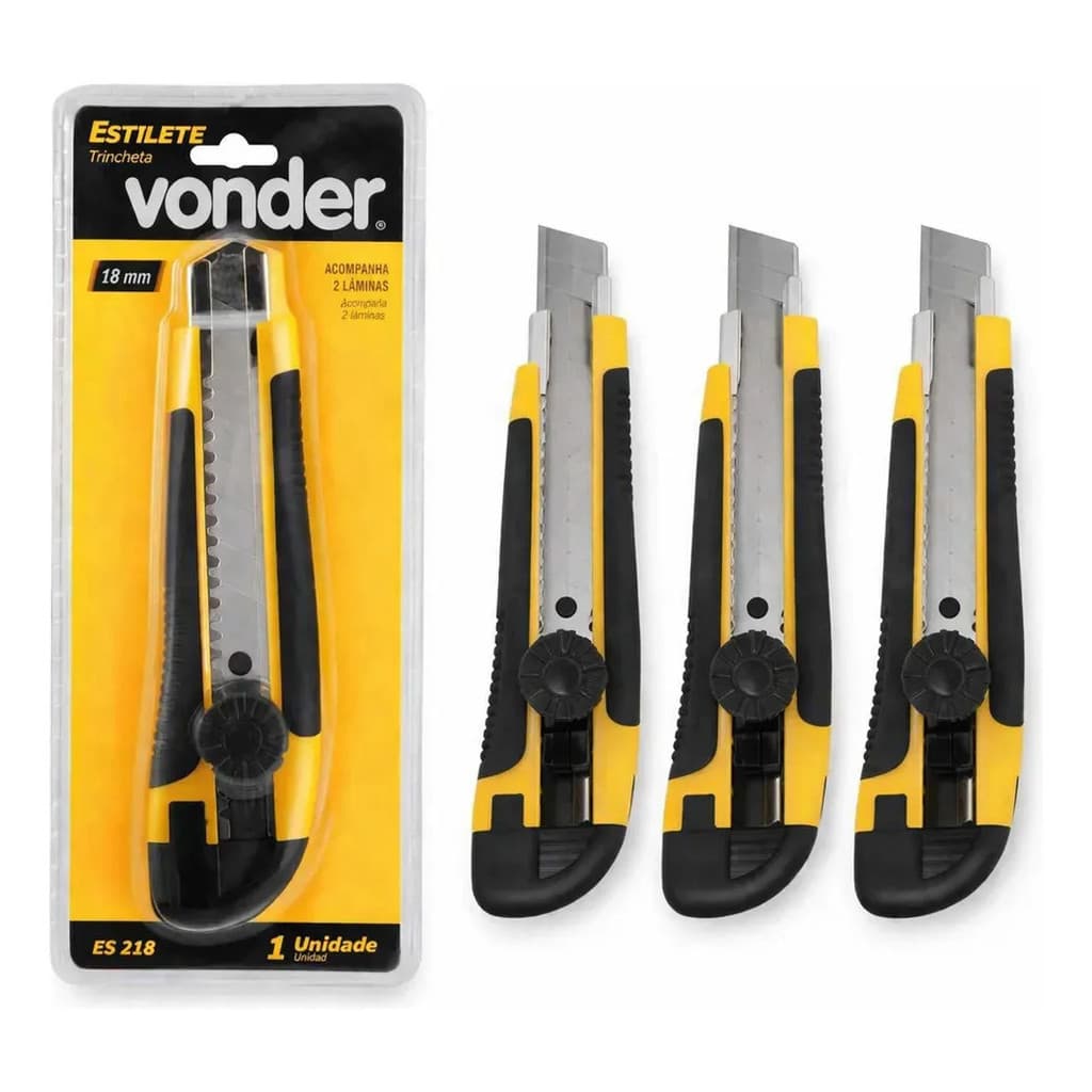 Kit 3 Peças Estilete Largo 18mm Vonder Es 218 Com Lâmina Segmentada