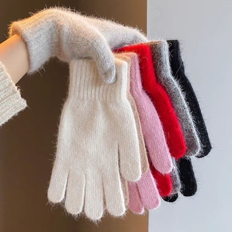 Luvas de inverno com tela sensível ao toque, algodão feminino, lã quente, lã espessada, tricô frio