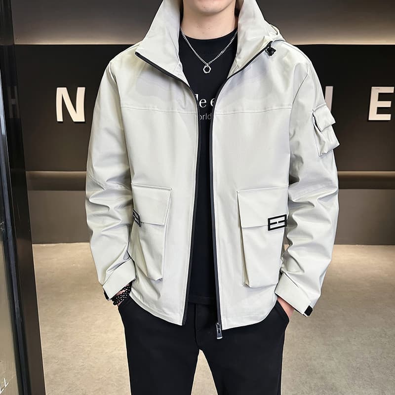 Novo estilo jaqueta com capuz de cor sólida jaqueta masculina jaqueta masculina casal jaqueta de couro masculino terno d