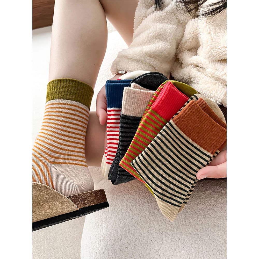 Meias listradas femininas primavera outono influenciador ins na moda coreano esportes All-Match meias primavera outono s