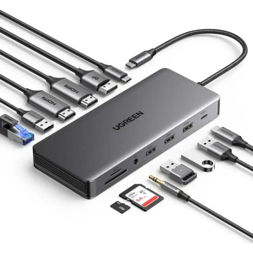 HUB USB-C 13 EM 1 USB-C 2 HDMI 4K 4 USB-A DISPLAYPORT 3.5MM RJ45 GIGABIT LEITOR CARTAO USB-C PD 100W CM681 UGREEN 15878