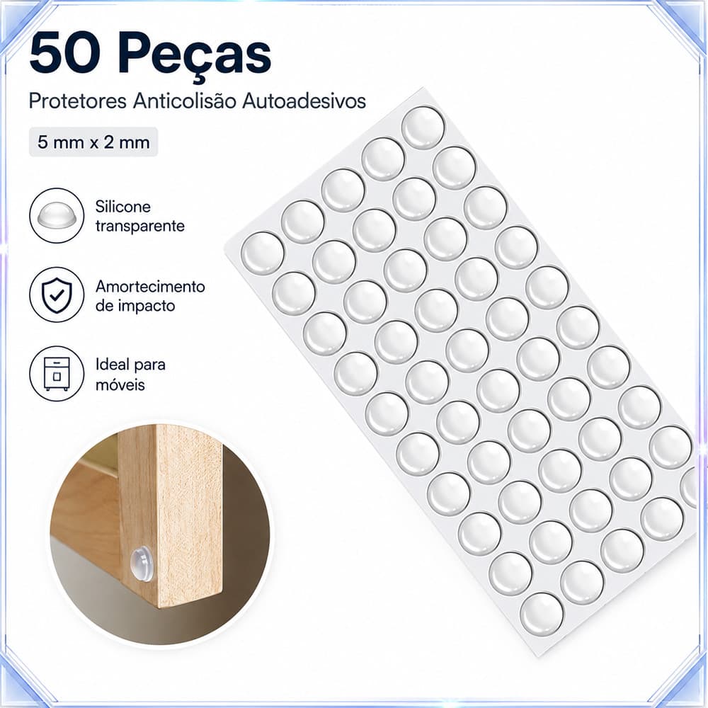 50 protetores anti-choque semiesféricos autoadesivos, 5x2mm, de silicone，para amortecer impactos, adequados para gavetas