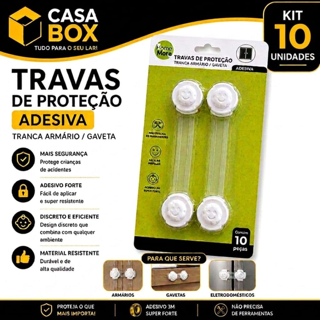Trava Segurança Infantil Bebê para Gaveta e Armário Kit 10 8 6 ou 2 Un Transparente Protetor de Móveis