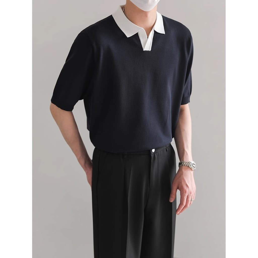 Verão na moda estilo coreano camisa gola manga curta camisa POLO solta manga curta T camisa masculina lapela roupas