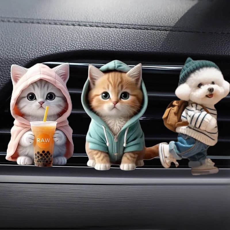 Produto decorativo acrílico à prova d'água, decoração de gatinho fofo, clipe de aromatizador de ar para carro ventilado,