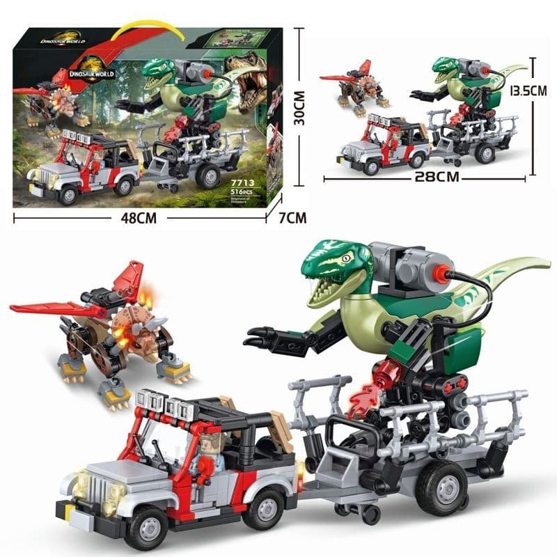 Transporte Velociraptor caminhão tiranossauro Triceratops compatível com Lego dinossauro mundo blocos de construção meni