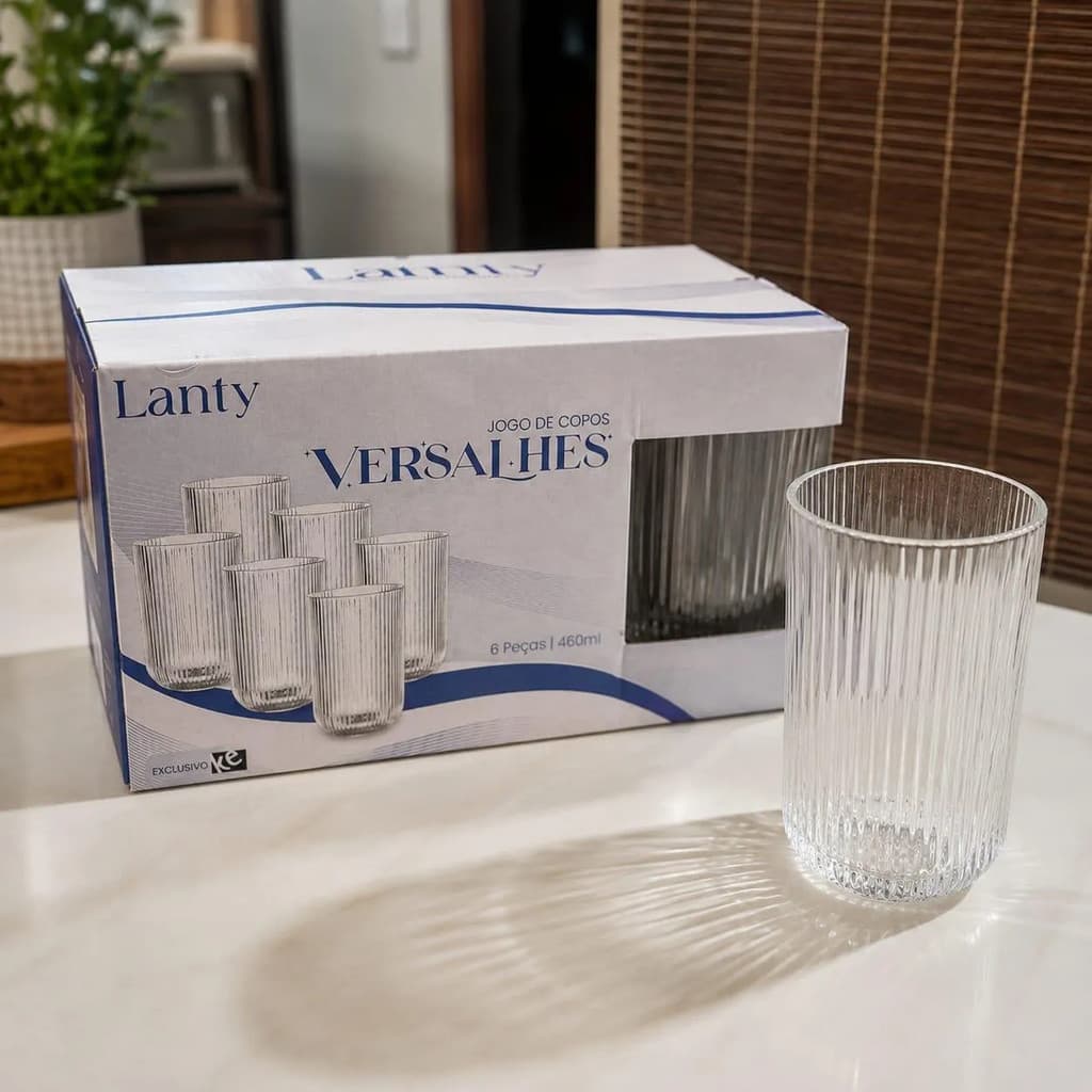 Kit Jogo 6 Copos Versalhes 460ml Canelados Água Suco Bebidas