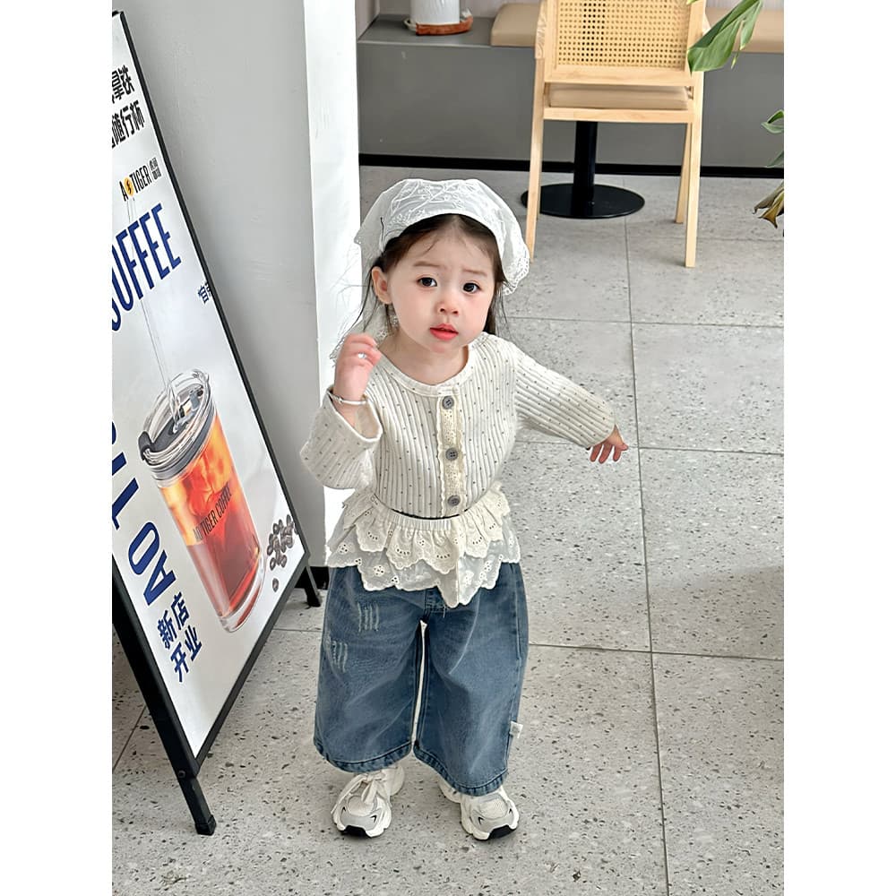 Bebê Split terno primavera outono estilo moda topo Jeans meninas 2026 estilo coreano outono bonito Cardigan calças