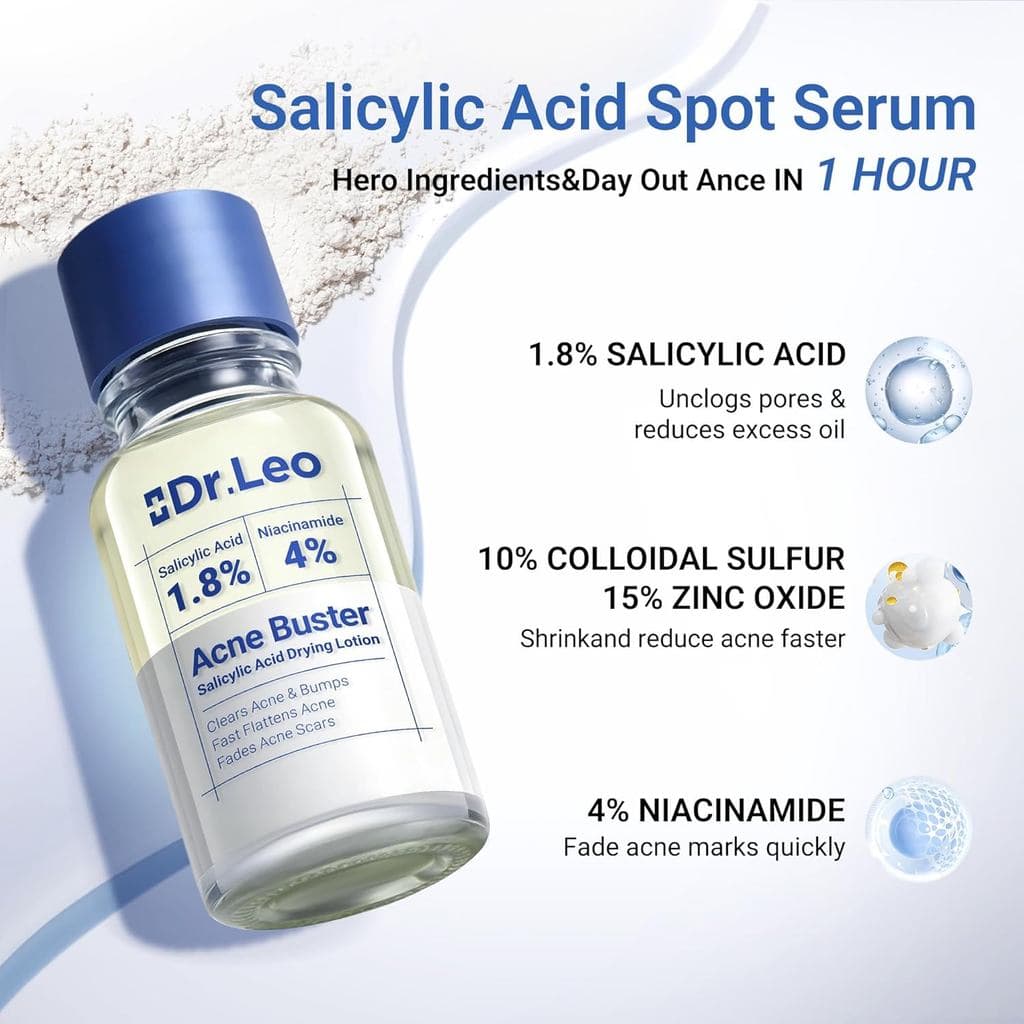 Tratamento para Acne com 1,8% de Ácido Salicílico, Loção Secante para Tratamento de Manchas de Acne em Pele Sensível e c
