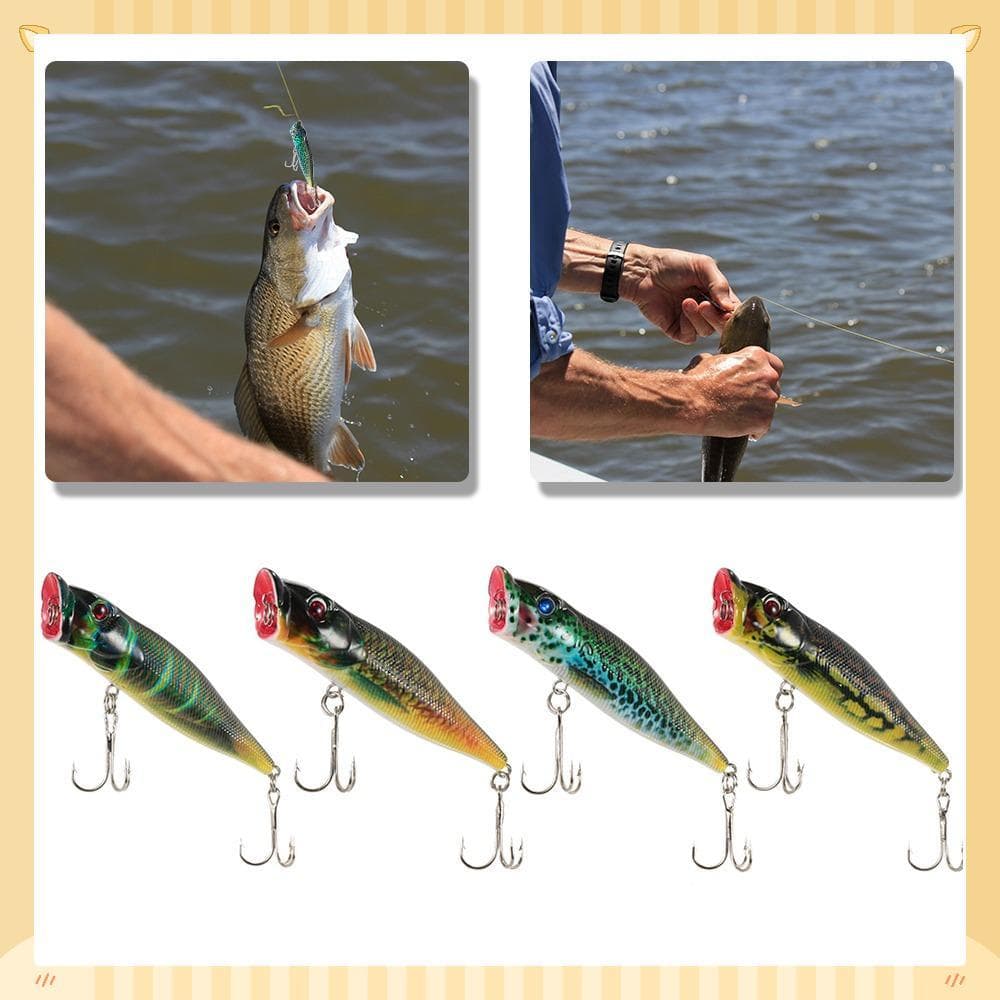 4 Pcs Topwater Popper Isca , Olhos ABS Superfície Com Ganchos Duplos De Pesca Dura